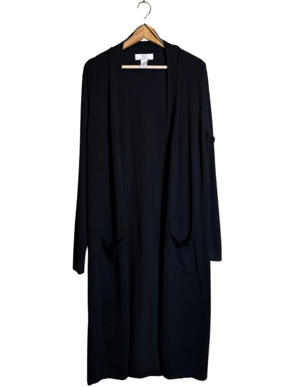 Magaschoni Open Front Longline Duster Cardigan Sweater Womens XL Black Chic NWOT - Picture 2 of 13